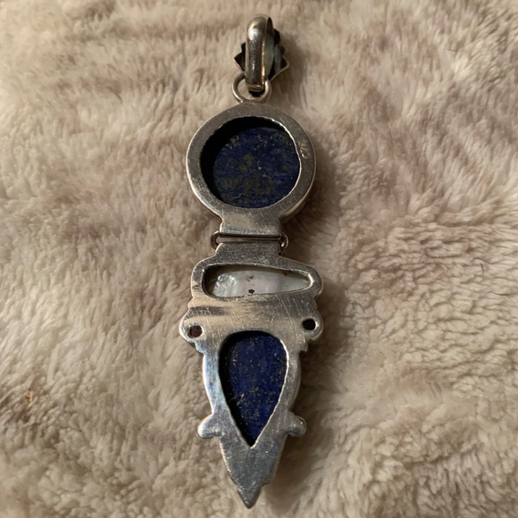 Sterling Silver Mother of Pearl Blue Stone Pendant - Picture 2 of 4